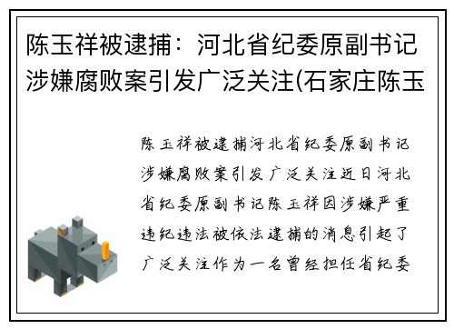 陈玉祥被逮捕：河北省纪委原副书记涉嫌腐败案引发广泛关注(石家庄陈玉联个人简历资料)